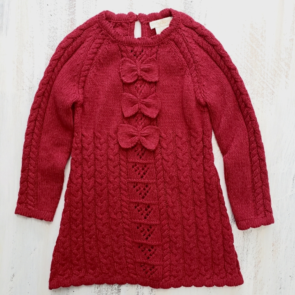 Cynthia Rowley Nwot Red Cable Knit Longsleeve  Bows and Hearts Dress